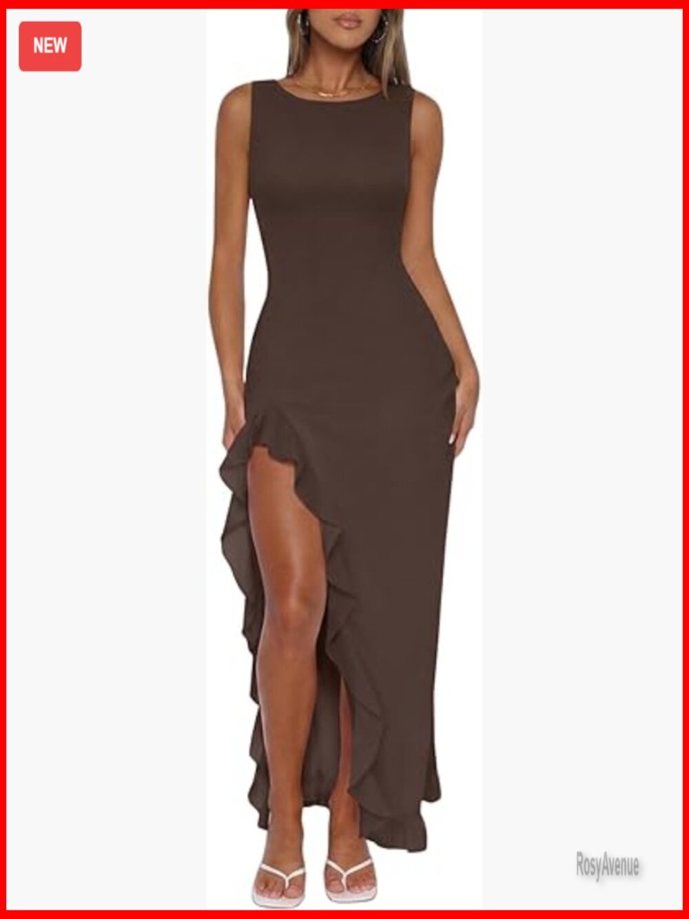 Sleeveless Mesh Ruffle Maxi Dress High Slit Bodycon Wedding Guest Cocktail